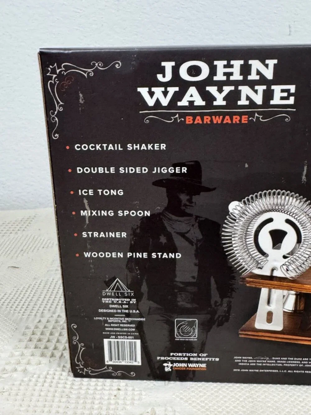 John Wayne Barware Stainless Steel Cocktail Shaker Set With Pine Stand